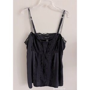 WHBM black silk strappy lace camisole M